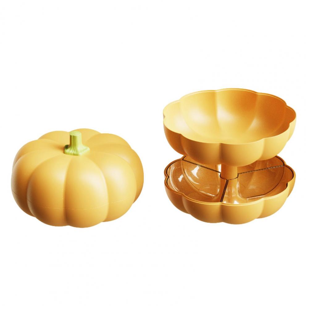 Fork Storage Pumpkin Container Halloween Pumpkin Snack Holder with Lid Divided Serving Tray for Fruits 3 Compartment for Candies