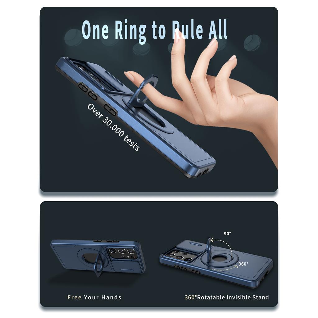 For Samsung Galaxy S21 Ultra 5G Case Magnetic Slim-Fit PC+TPU Phone Shell with Slide Lens Cover