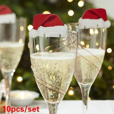 10 Pcs / Set Christmas Decorations Hats Champagne Glass Decor Paperboard Noel Decoration