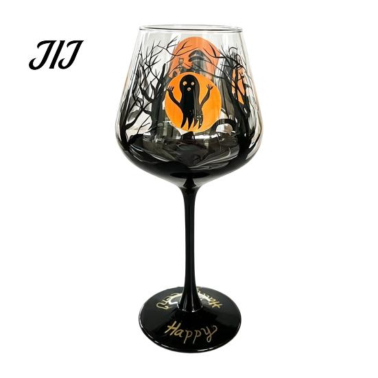 Set di Bicchieri da Vino a Tema Halloween con Gambo, Calice Artistico Dipinto a Mano, Idee Regalo Uniche, Capacità 720ml, Bicchieri Decorativi
