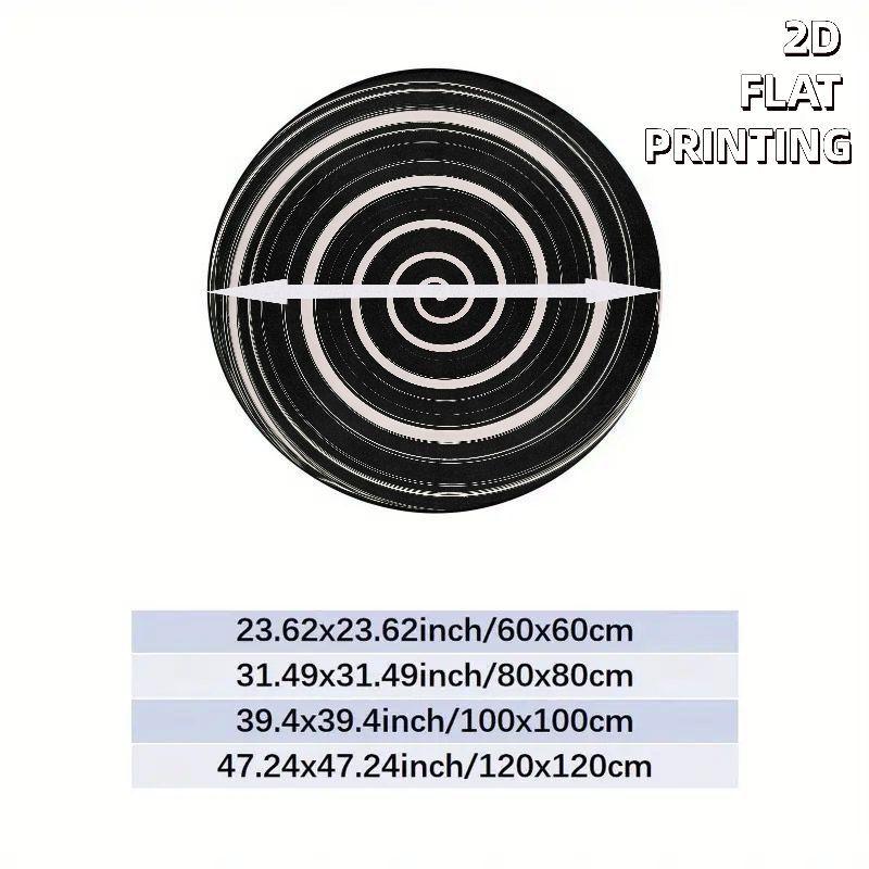 Black White Spiral Round Rug Modern Minimalist Flannel Floor Mat for Living Room Study Area Geometric Non Slip Washable Carpet