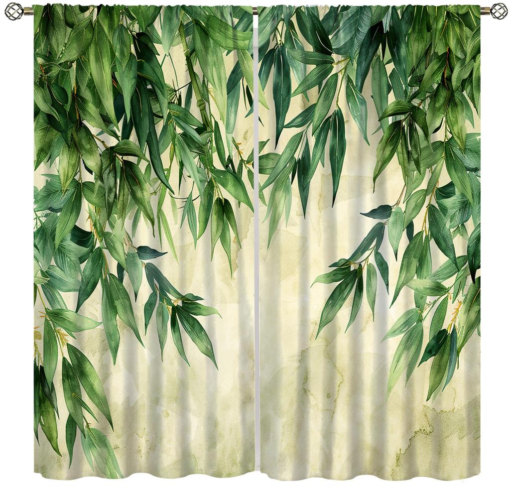Bamboo Curta Vintage Rustic Plant Colourful Nature Tree Traditional Chinese Culture Decor Rod Pocket Window Treatments