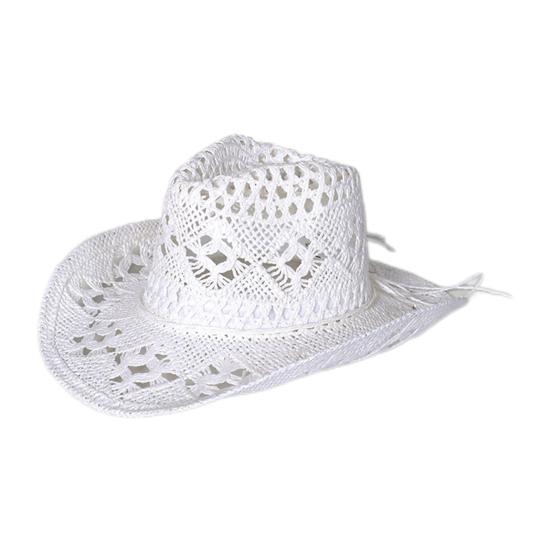 

Straw Hat Ventilated Hollow Round Collapsible Western Cowboy Beach Hat Photo Props белый