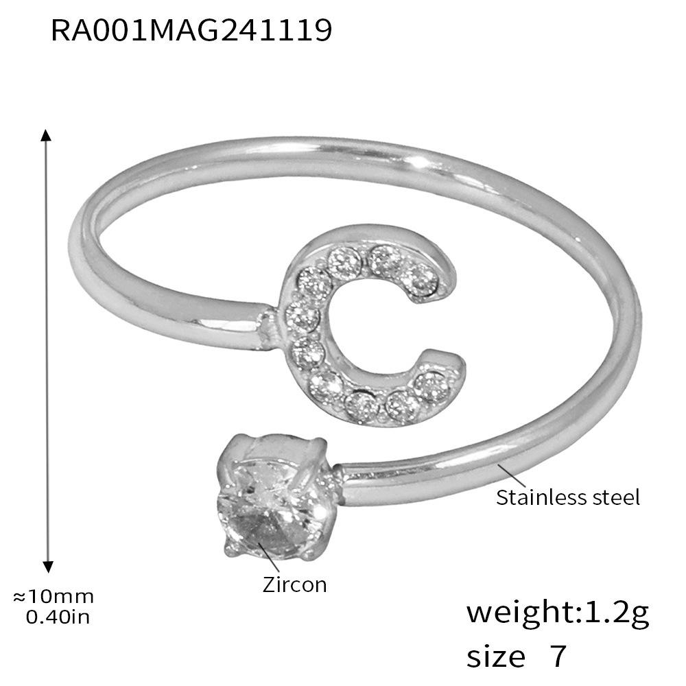 Oumeika Titanium Steel Jewelry Set: 26 Zircon-Inlaid Letters, PVD Gold-Plated Necklace, Bracelet, Earrings, and Ring.