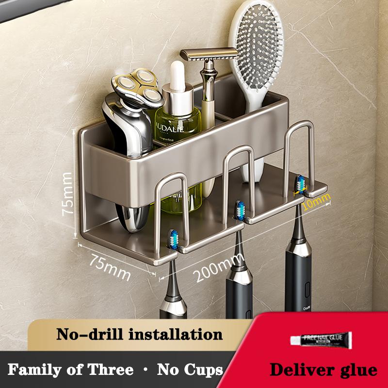 Metal Toothbrush Storage Rack Wall-Mounted U-Shaped Card Slot Electric Toothbrush Holder Razor Cup Shelf Bathroom Organizer