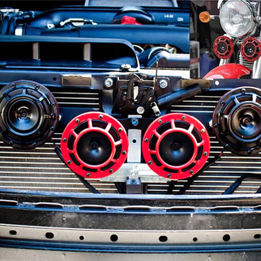 2PCS Car Super Loud Horns Red/Black Car Motorcycle Electric Blast Tone Air Horn Kit 12V 115DB Horn Speaker Horns Universal
