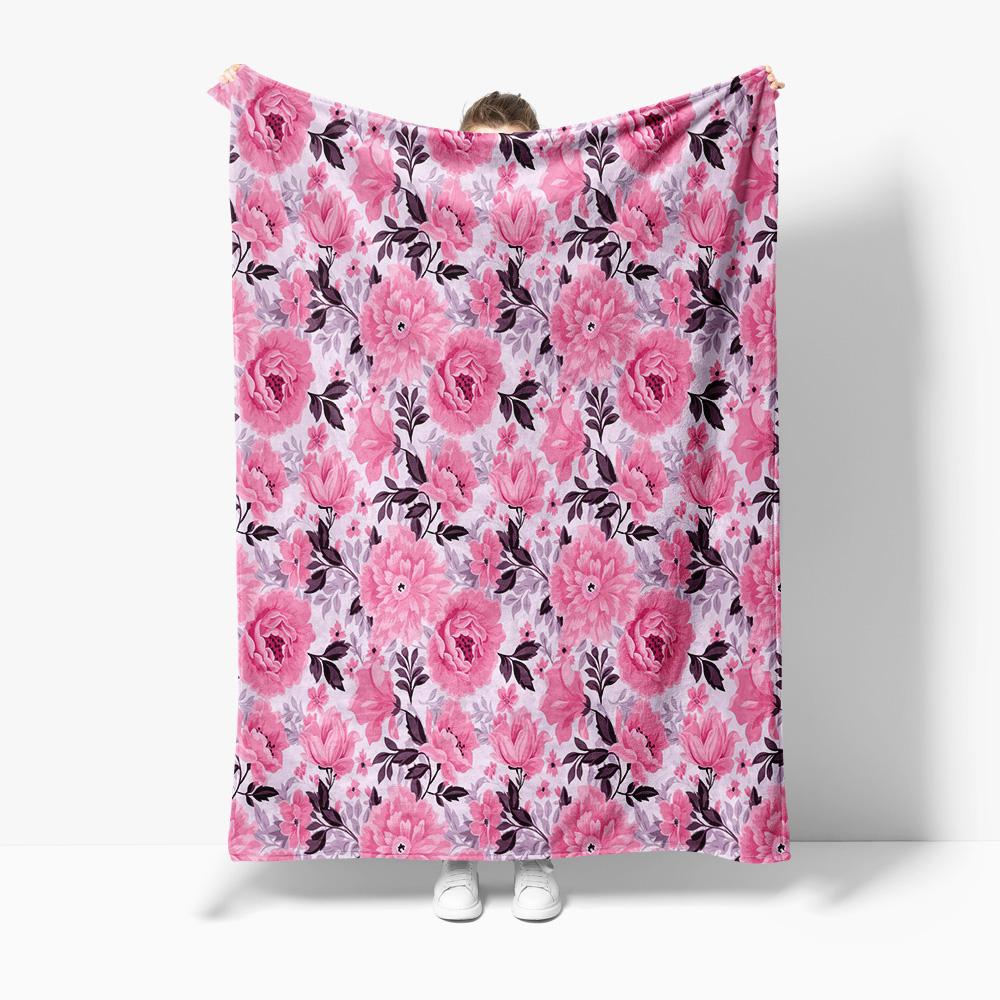 Soft Floral Print Blanket Cute Bed Throw for Girls Baby Kids Teen Girls Pink Rose Pattern Throw Blanket 75x100cm