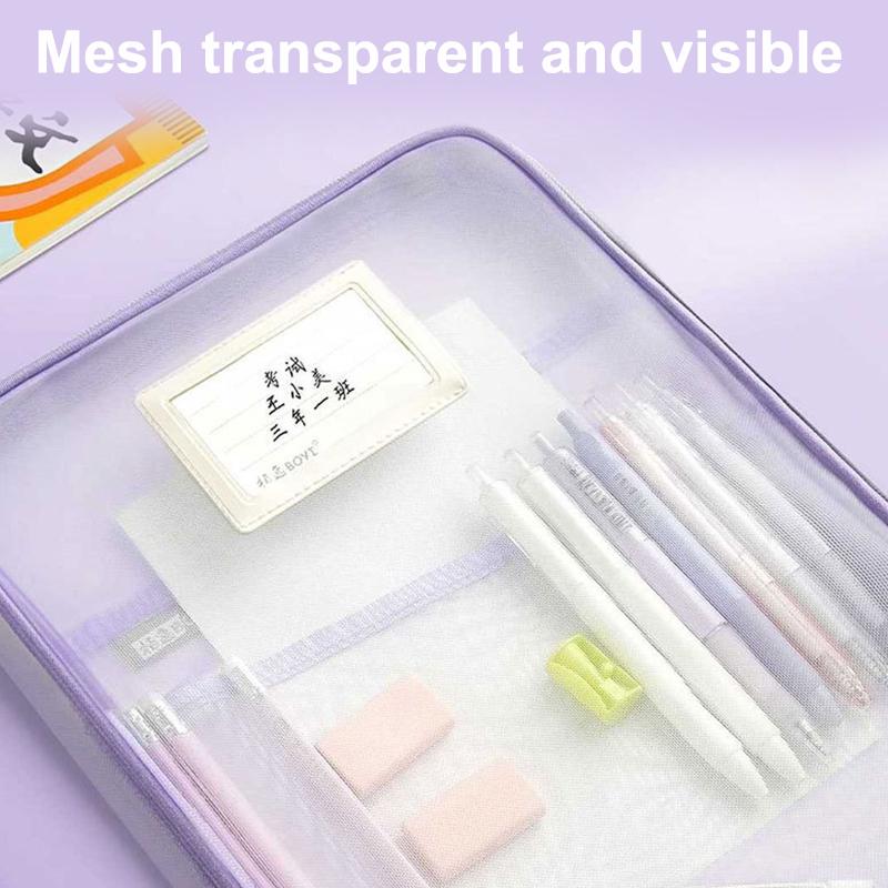 A4 Stationery Storage Bag Double-Layer Mesh Zipper Bag Large Capacity Organizer Folders School Office Supplies Stationary Bag