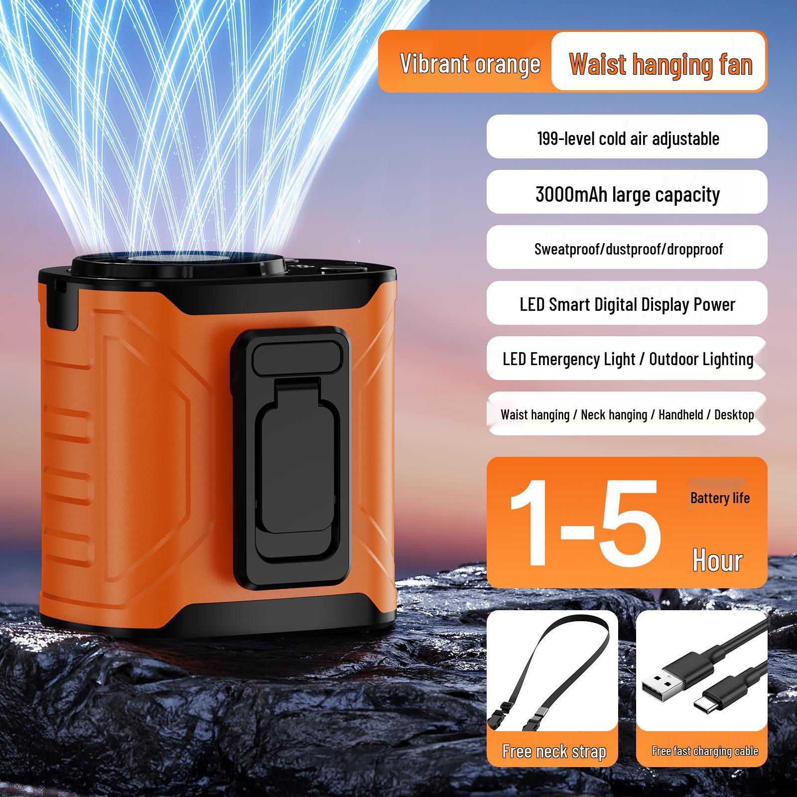 

2026 Portable Waist-Hanging Fan: USB Rechargeable, Long Battery, 199-Level Adjustable Cooling 82*72*87mm