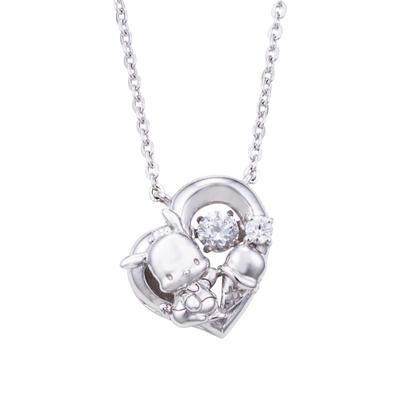 Pochacco Sanrio Sanrio Charaktere Tanzender Stein Halskette Anhänger Offenes Herz Silber Farbe 925 Silber Zirkonia [Weißklee] SAPOC-N005RD