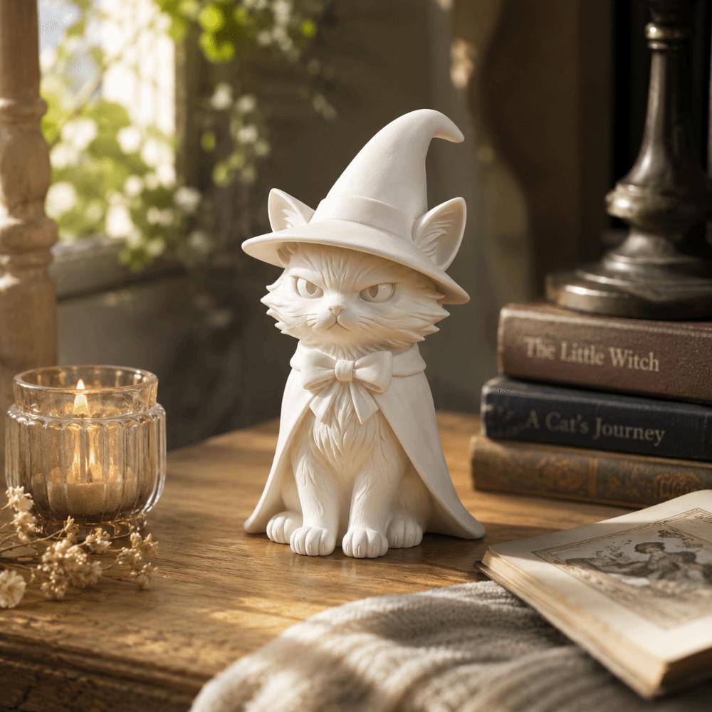 3D Printed Cat Witch Figurine Dark Style Halloween Decorations Cute Cat Statue Home Decor
