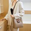 Ladies Printed Bucket Bag, Retro Wide Shoulder Strap Slanting Handbag, Fashi High Luxury Women's Bags, Plaid Pattern Bags
