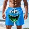Lustiger Cartoon-Gesichtsdruck Herren Strandshorts Schnelltrocknend Atmungsaktiv Kordelzug Elastischer Bund Social Media Viraler Stil Badehose