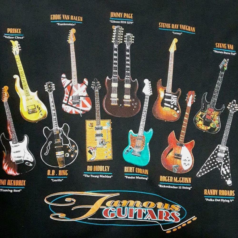Vintage Famous Guitars Shirt Short Sleeve Black Unisex S-234XL Unisex T-Shirt