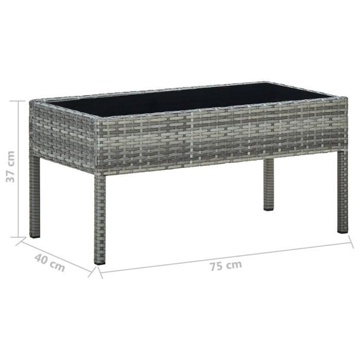 Table de jardin rectangulaire en résine tressée - Gris - 75 x 40 x 37 cm