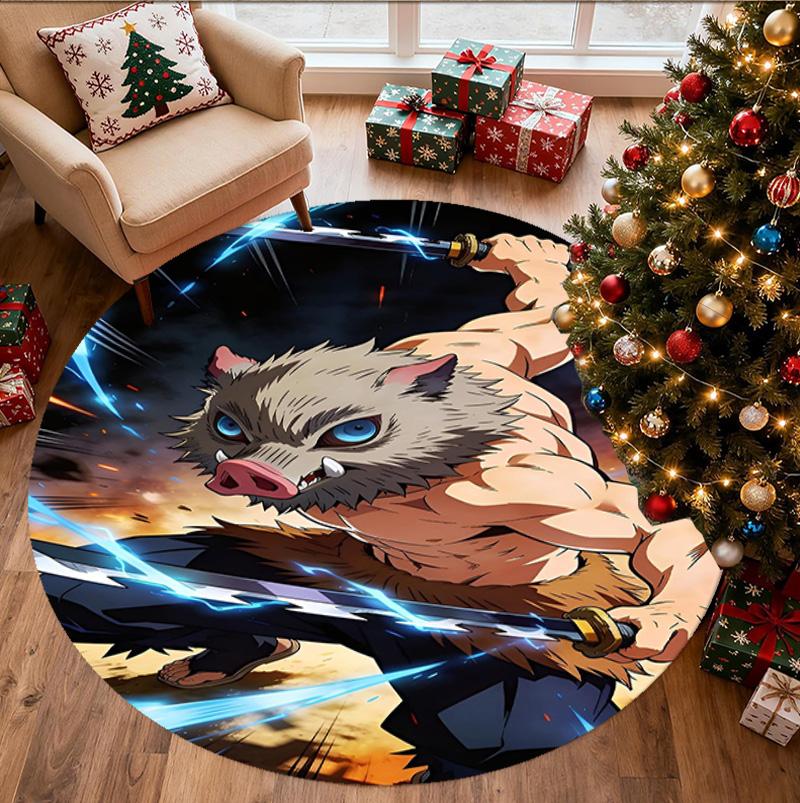 Runder Teppich mit Demon Slayer Muster, Innen-/Außenmatte, für Picknick, Spielzimmer, Schlafzimmer, Büro, Wohnzimmer, Heimdeko Teppich, Geburtstagsgeschenk