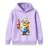Kids Boys Girls Crew Neck Short Sleeve 100% Cotton T-Shirt, Cute Yellow Cartoon Character Hold Ice Cream Print Casual Soft Breathable Summer Tee Tops