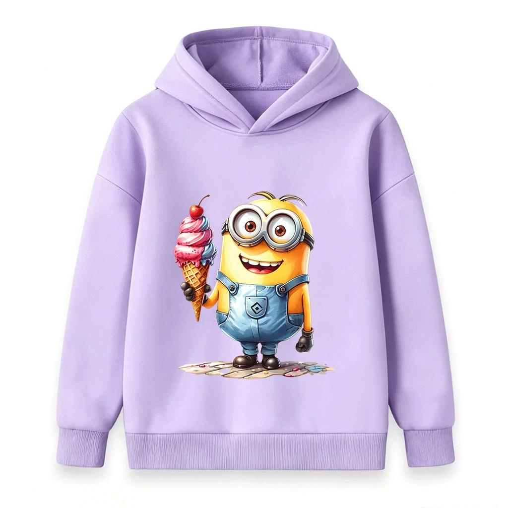 Kids Boys Girls Crew Neck Short Sleeve 100% Cotton T-Shirt, Cute Yellow Cartoon Character Hold Ice Cream Print Casual Soft Breathable Summer Tee Tops