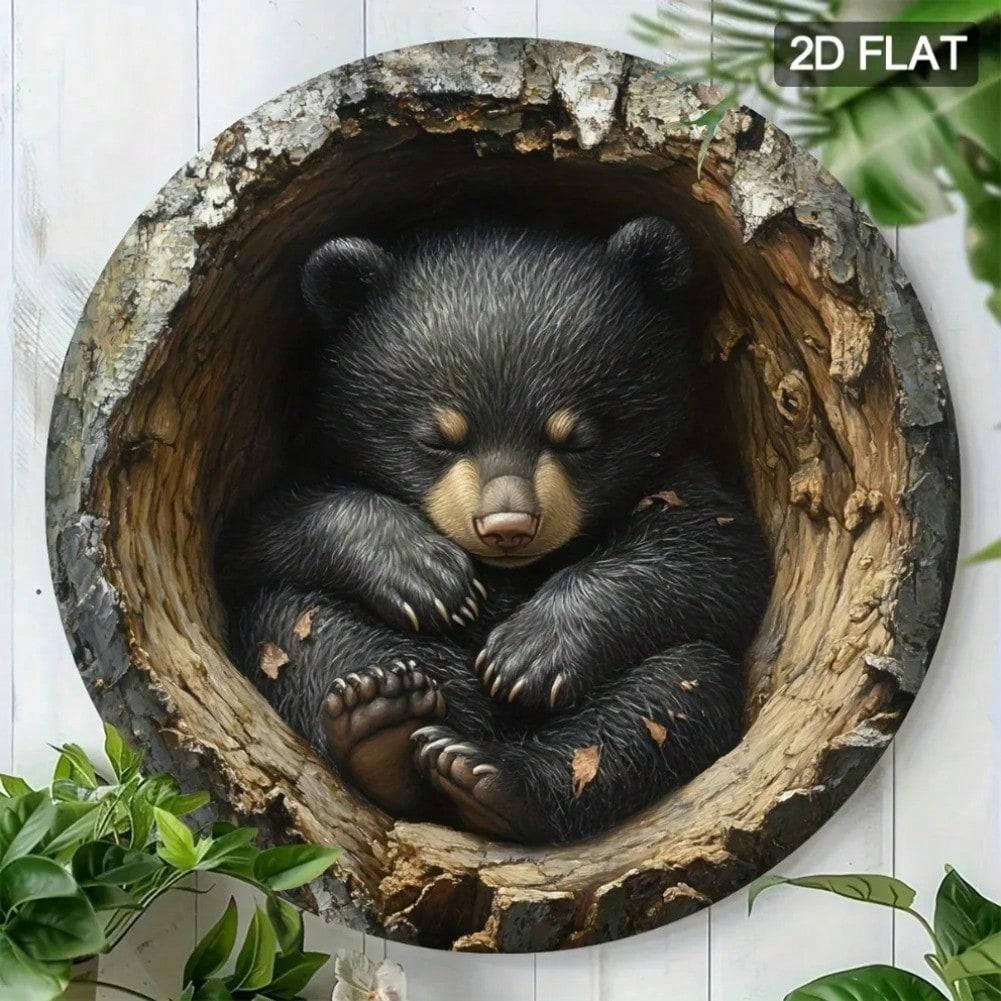 Black Bear Hollow Tree 3D Metal Wall Art Aluminum Sign Home Decor Gift