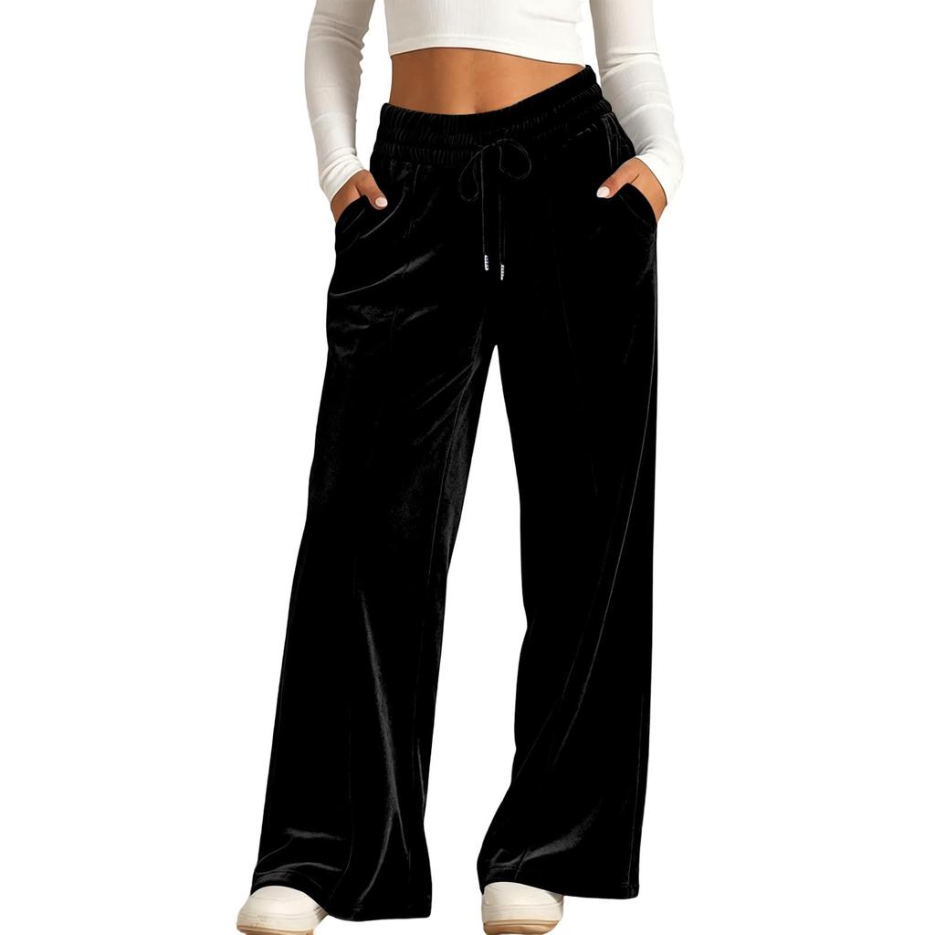 Damen High Waist Weite Hosen mit Kordelzug und Taschen Farbe Lässig Sportliche Hosen