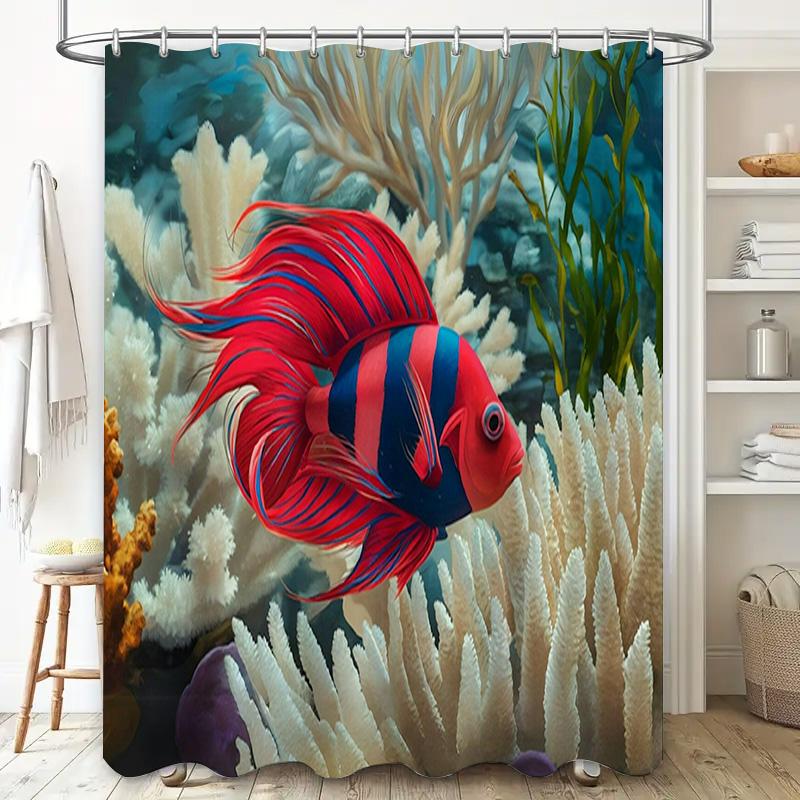 High Quality Printed Fish Coral Shower Curtain 3D Waterproof Bath Decorations for Bathroom Decoration Red Blue Orange Yellow Gre