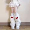 Bowknot Plush Leg Warmers - Autumn/winter Faux Fur White Mid-calf Socks