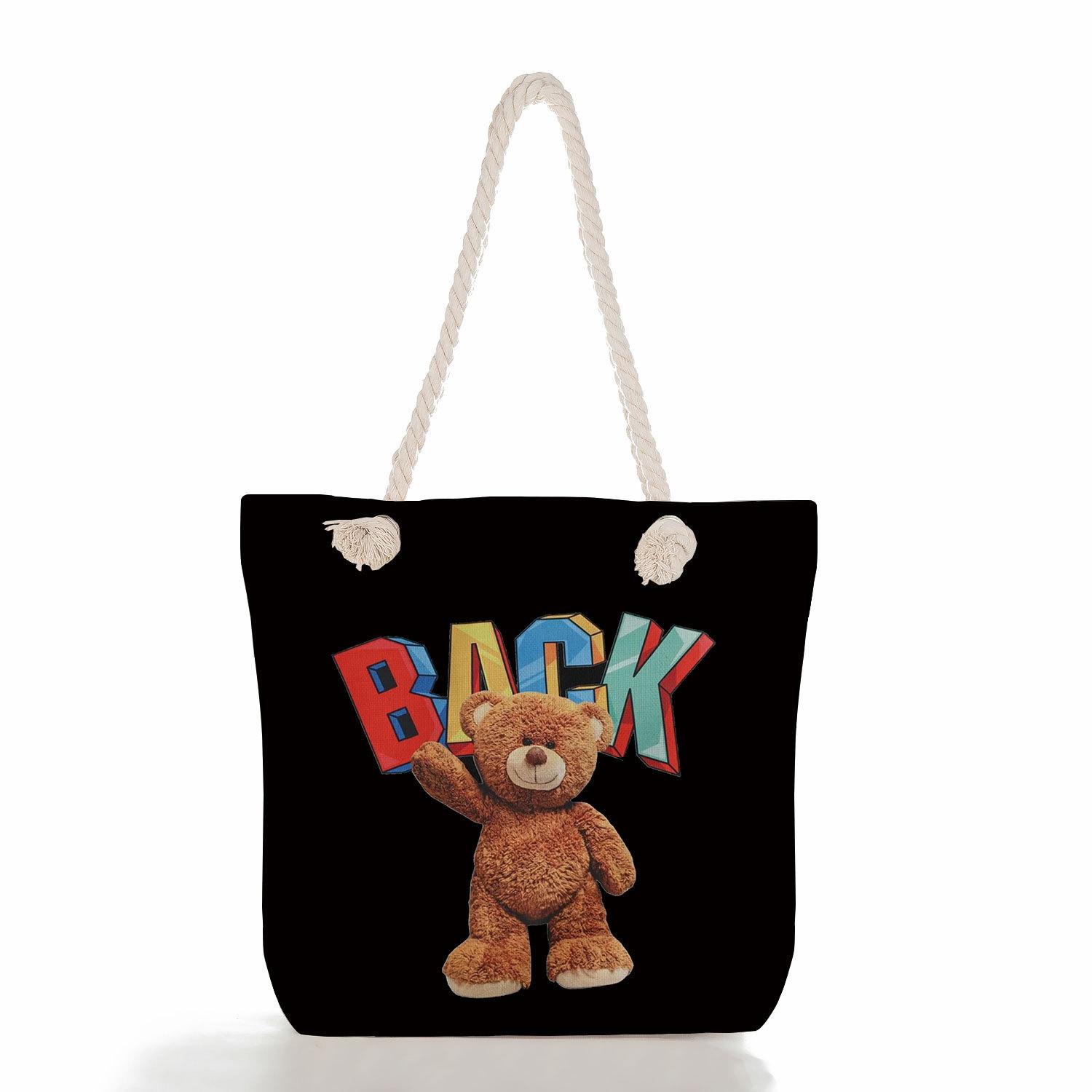 

Bear doll print thick rope single-shoulder beach bag 7256 CLE