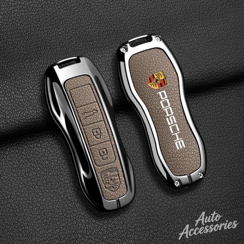 Alloy Leather Car Key Case Cover 3/4 Button Key Protector Shell For Porsche Panamera Cayenne 971 911 9YA Macan Boxster STICKER IJCDF1