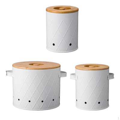 Set di contenitori per patate, cipolle e aglio, pentole da banco impilabili multiuso con coperchio in legno per la cucina