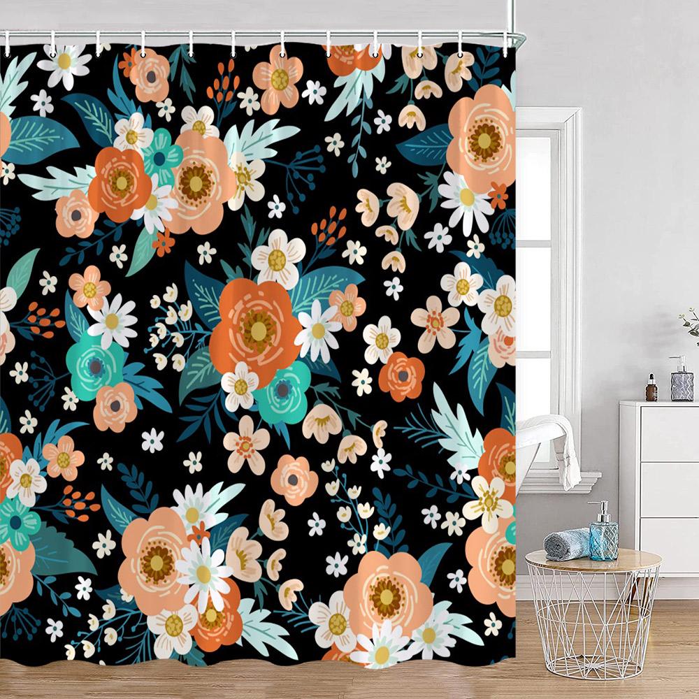 Colorful Flowers Shower Curtains Retro Flowers Bohemian Style Plants Botanical Bathroom Curtain Modern Minimalist Bath Curtain