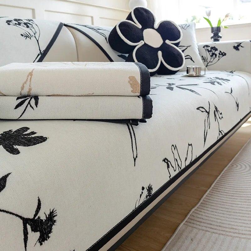 White Jacquard Chenille Sofa Mat Soft Four Seasons Universal Non-slip Couch Cover Home Living Room Decoration Chinese Cushion