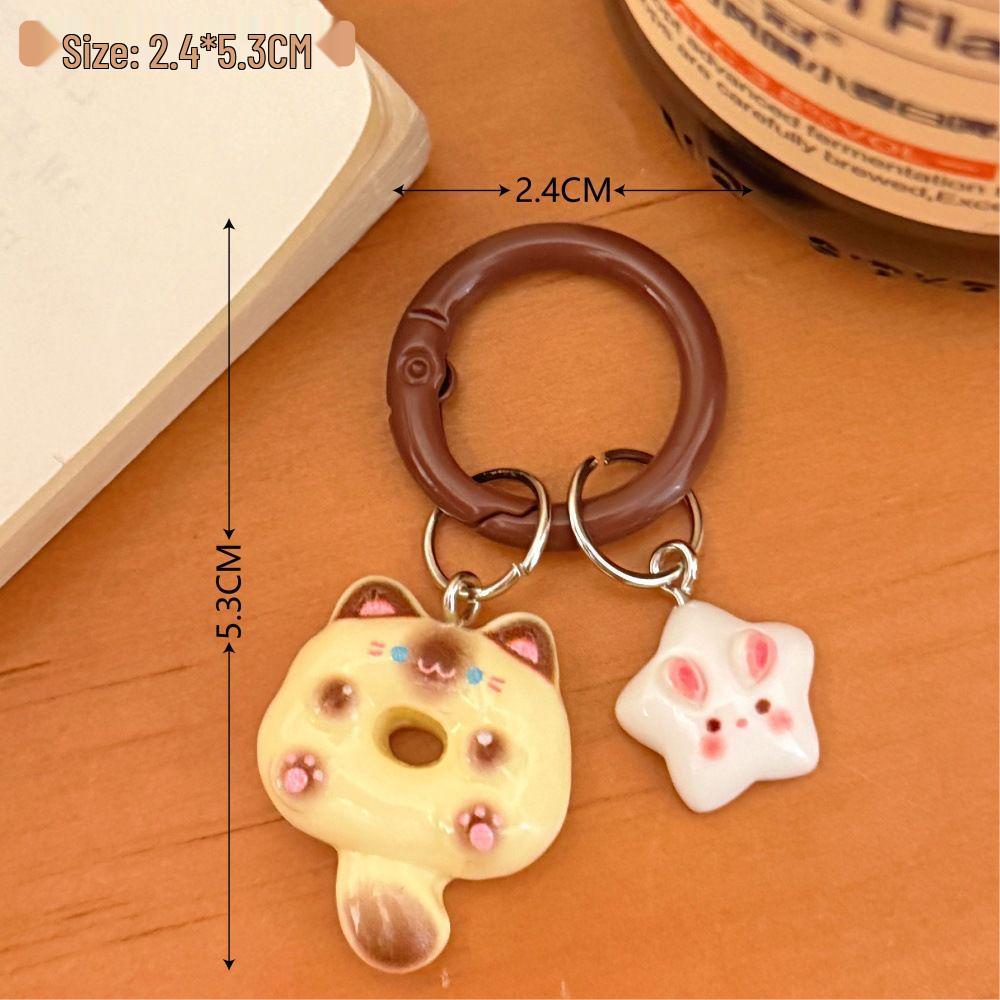 Cute Cartoon Siamese Donut Cat Keychain & Pendant