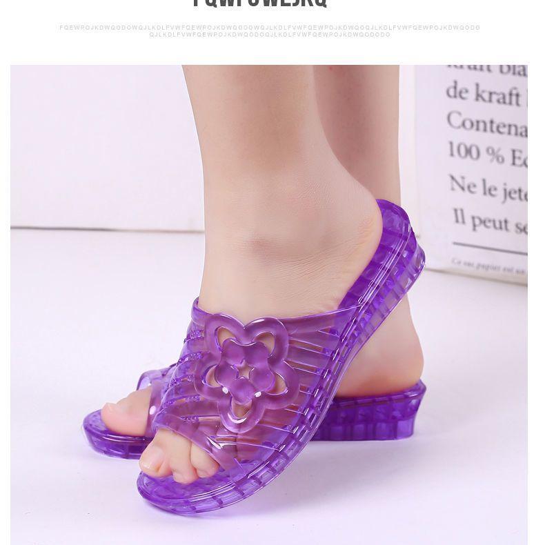 

Женские тапочки из прозрачного пластика с центральным каблуком, женские сандалии на танкетке большого размера с желеобразным покрытием, для дома и ванной, нескользящие 42