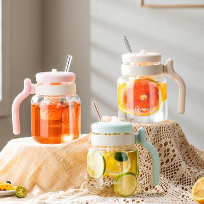 1000ML Glasses With Lid And Straw Household Kitchen Transparent Tumbler With Straw Coffee Cup With Handle Water Bottle