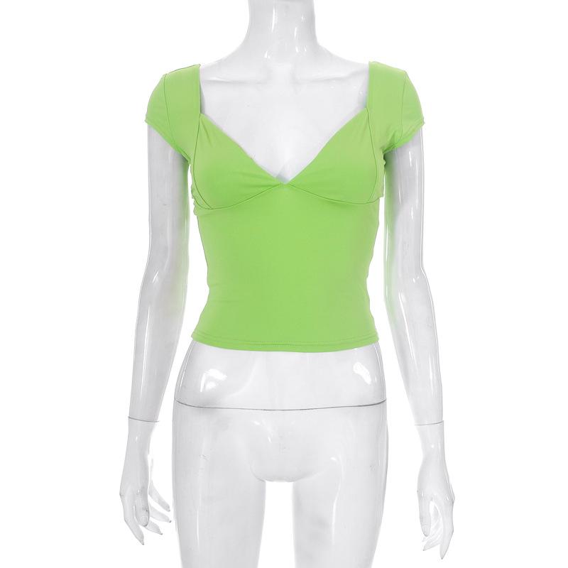 

GMXIA Женский однотонный повседневный топ весна-лето с глубоким вырезом, круглым вырезом и короткими рукавами M