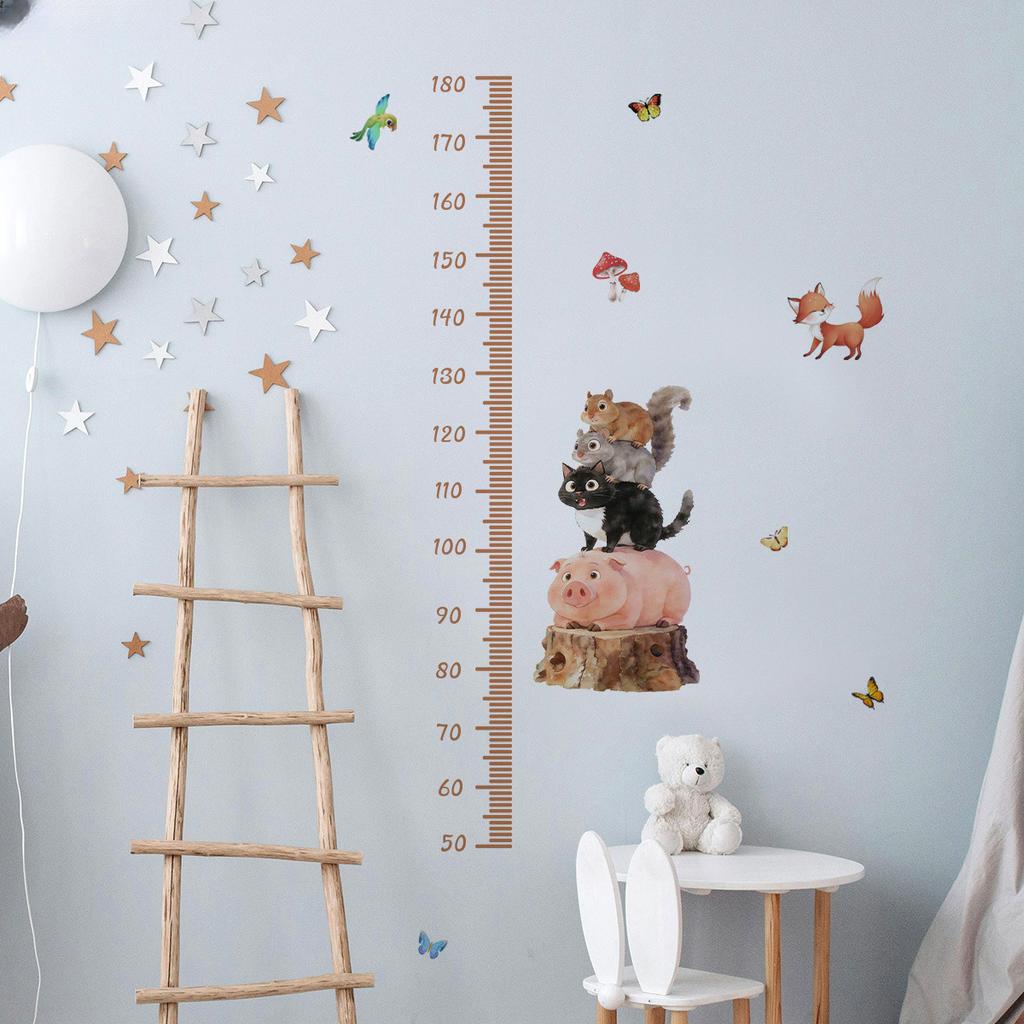 Cartoon Animal Design Height Chart Wall Sticker for Home Interior Decoration PVC Material Compatible with Smooth Surfaces