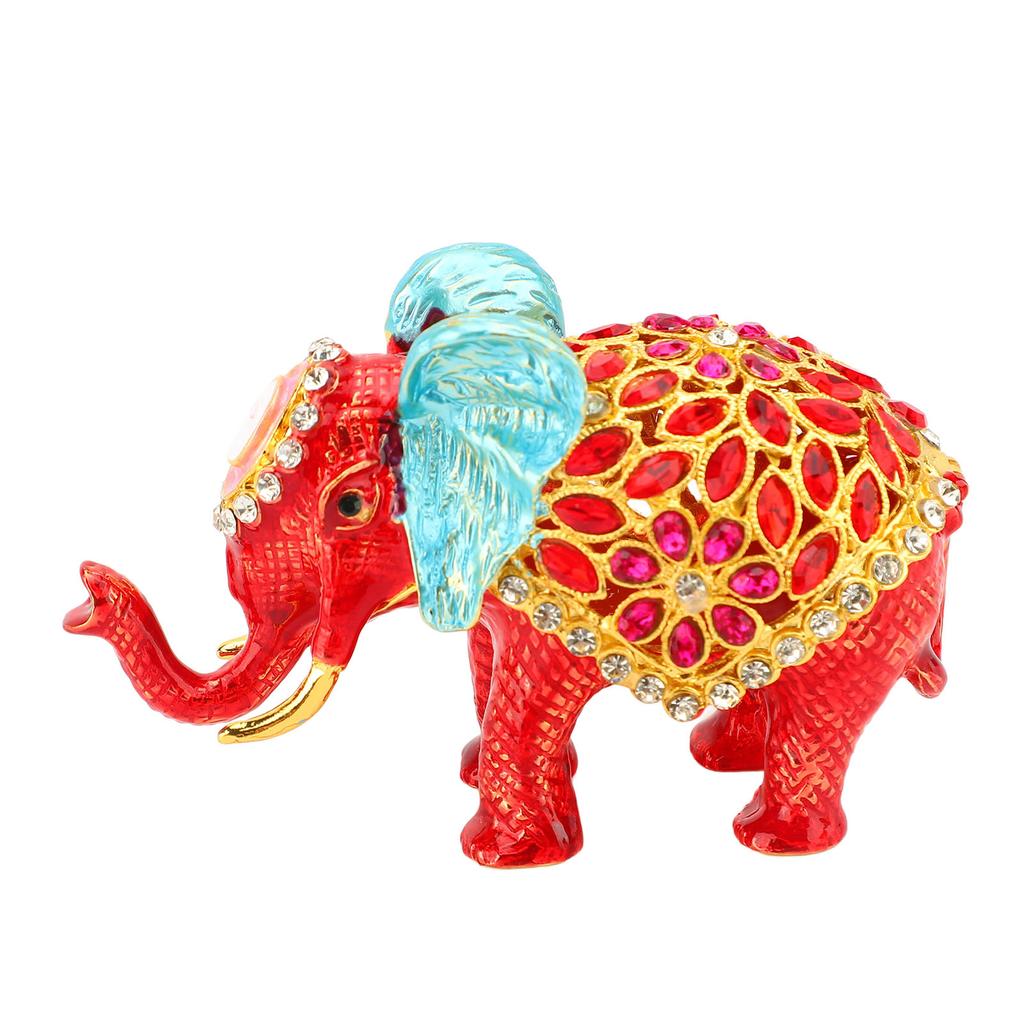 Enamel Elephant Jewelry Box Decorative Jewelry Organizer for Rings Earrings Jadestone Desktop Decor Gift Gold Red