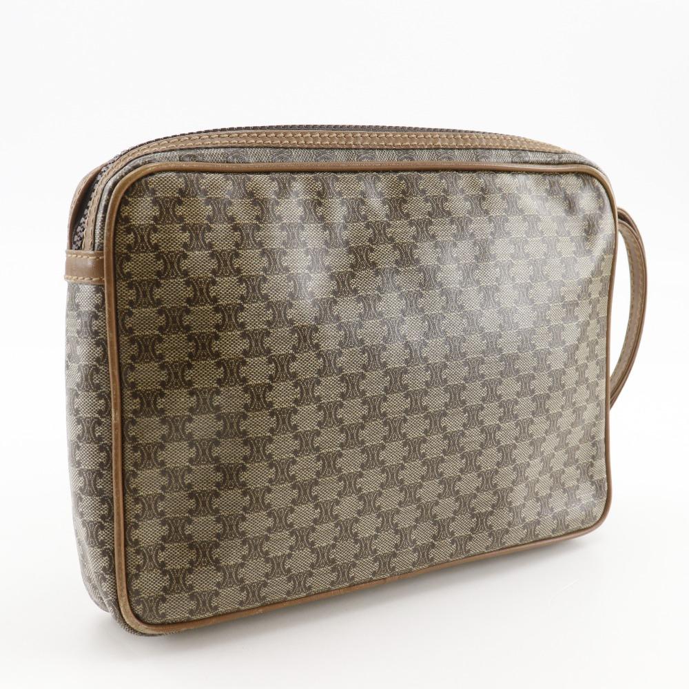 Celine Old Celine Business Bag Macadam Pattern Vintage Brown PVC Mens Used