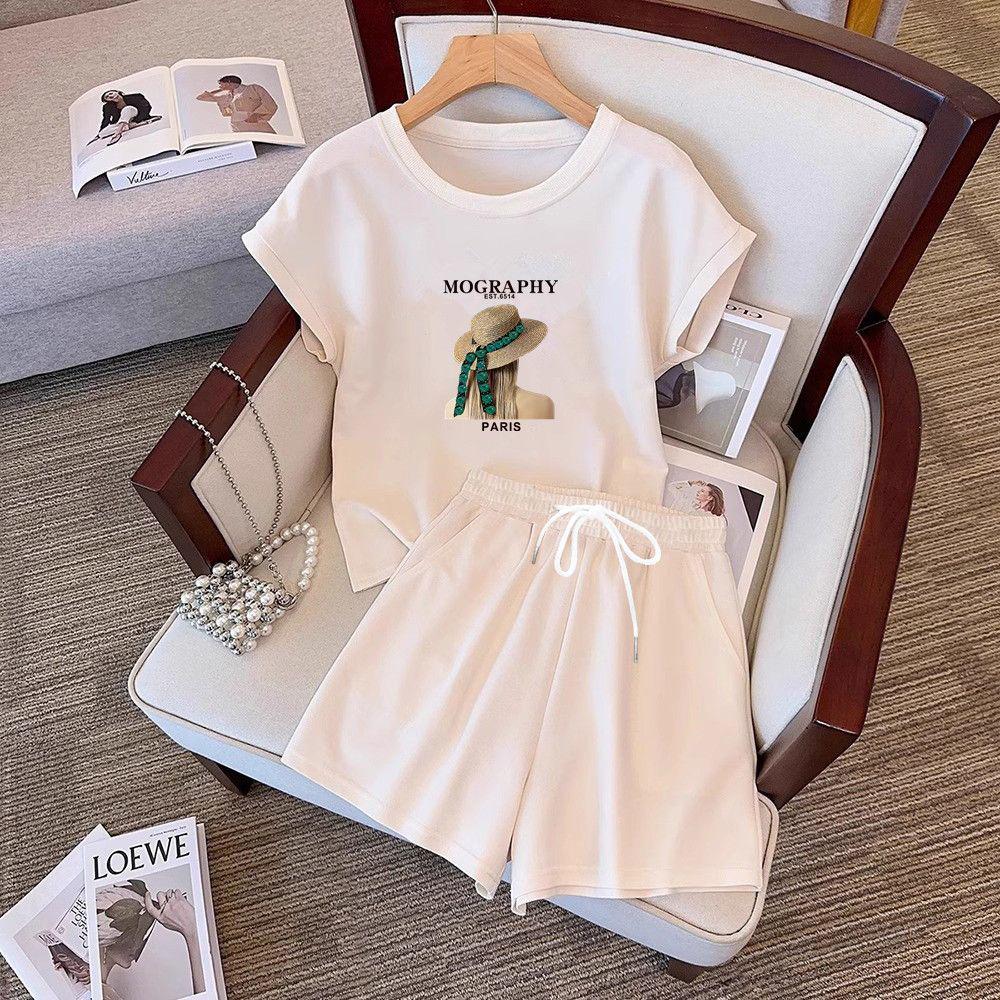 Women's Korean Style Casual Sports Suit: Flutter Sleeve Top & Wide Leg Shorts Two-Piece Set