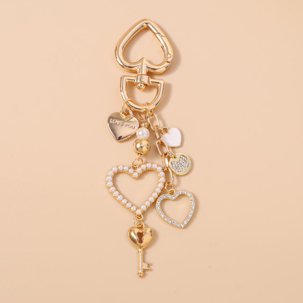 Cute Bowknot Love Heart Keychain Women Girl Pearl Beaded Key Ring Pendants for Handbag Decor DIY Handmade Key Chain Gift