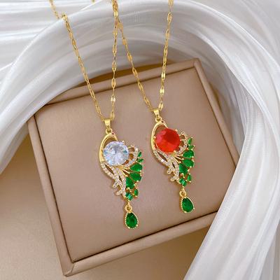 Light Luxury Micro-Inlaid Real Gold Peacock Open Screen Necklace Women'S New Collarbone Chain Light Luxury Niche Design Sense