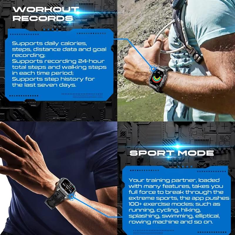 2025 New 1000mAh Battery Outdoor Smart Watch 2.13-Inch HD Screen Heart Rate Blood Pressure Waterproof Compass Sport Mode Smartwatch