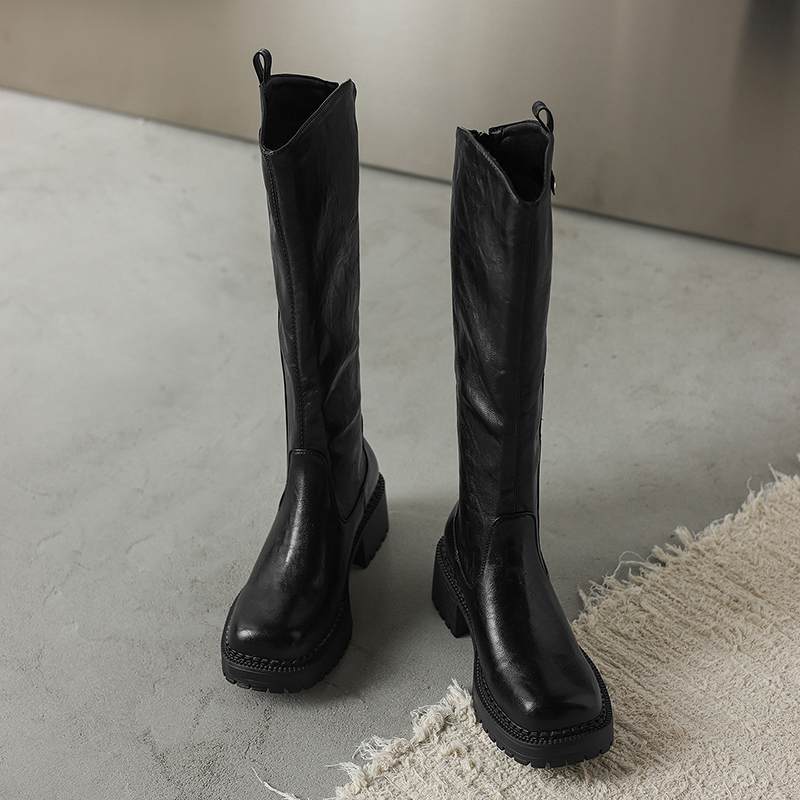 Krazing Pot Microfiber Winter Round Toe Modern Platform Size 33 Knee Boots Size 43 Thick Bottom Women Fashion Thigh High Boots