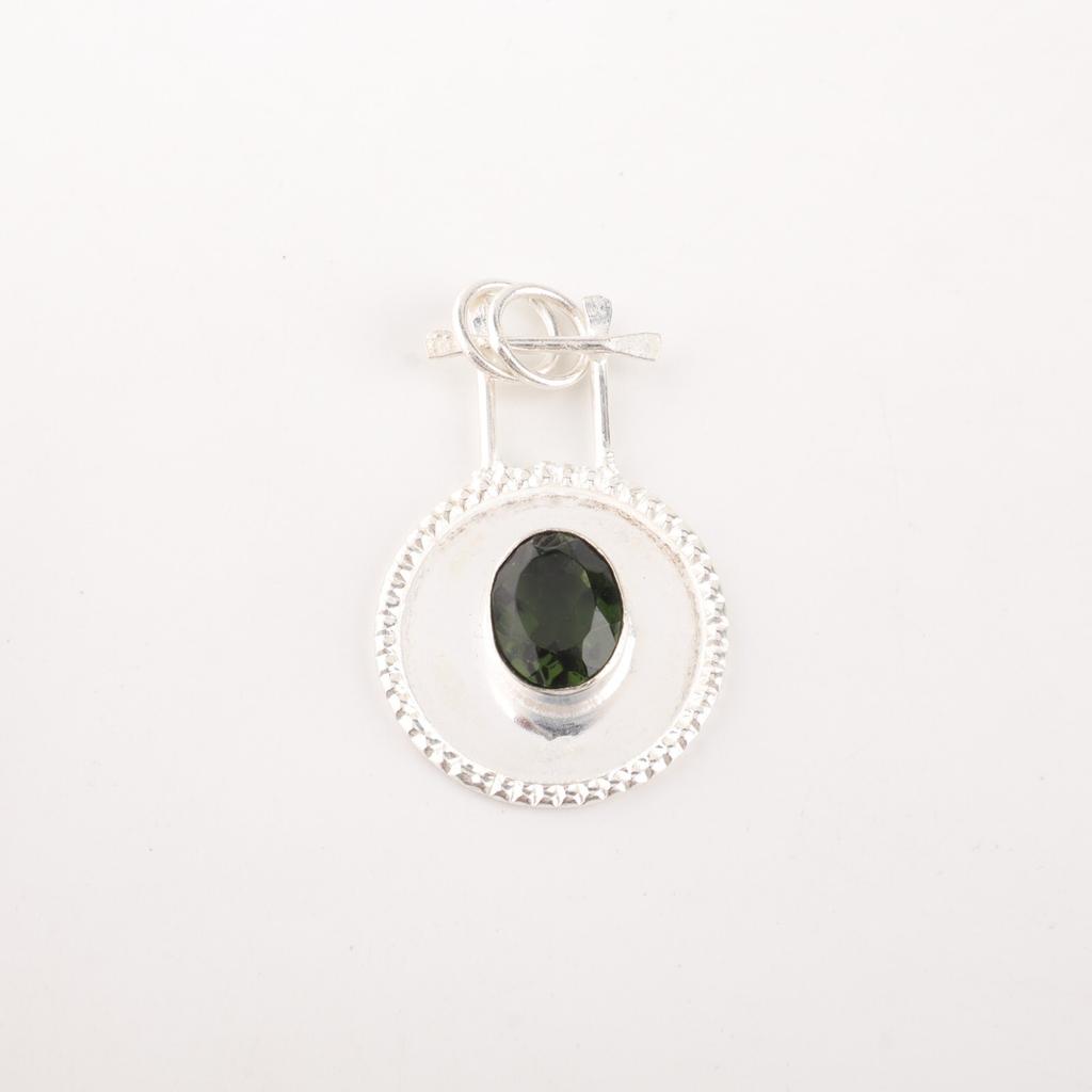 Green Tourmaline Gemstone 925 Sterling Silver Handcrafted Necklace Pendant 1.4" PP-57-9