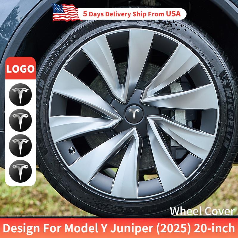 4PCS for New Model Y 2025-2026 Juniper 20 Inch 4PCS Turbine Style Black Hubcap Rim Cover Hub Cap Wheel Cap for Tesla