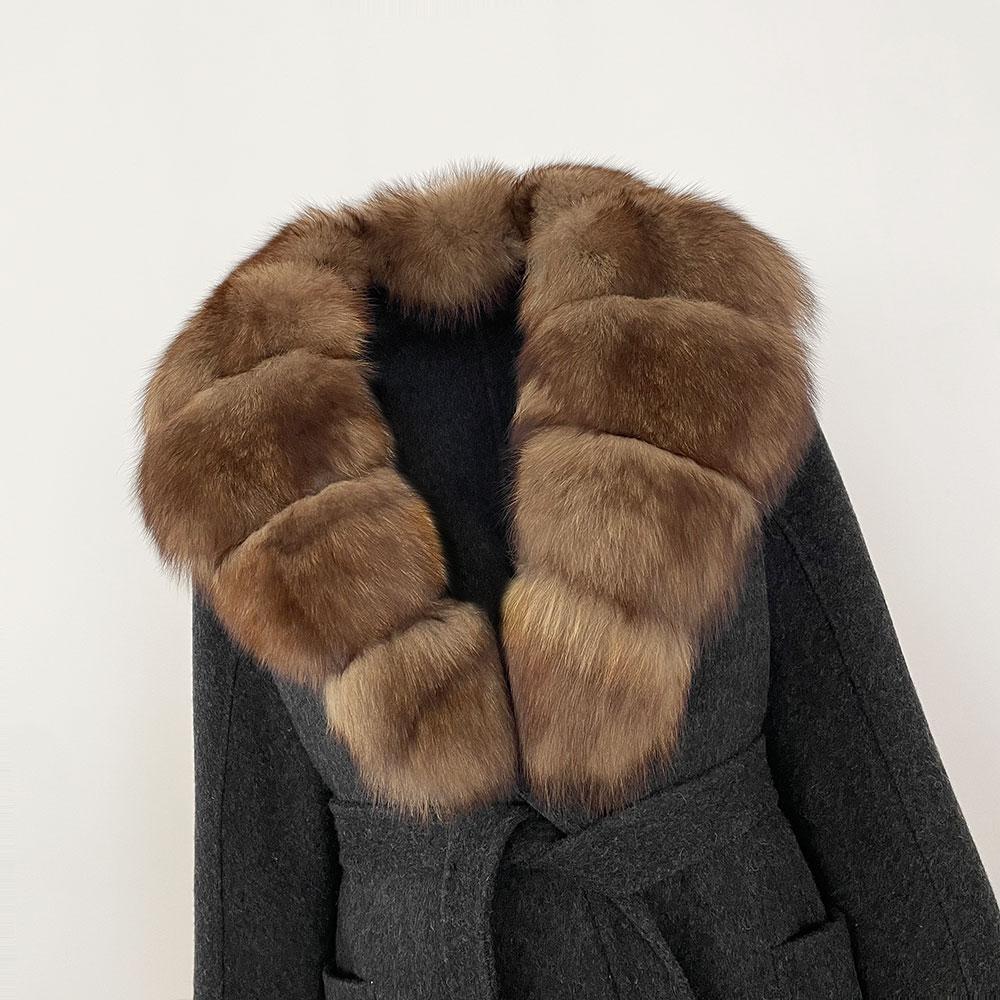 OFTBUY2024 Ekte Ull Kaninpels Kvinner Kåpe Naturskinn Mulberry Silkejakker X-lange Varm Tykk Turn-down Krage Overwear