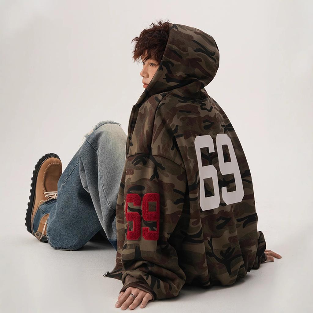 Vintage Camouflage Cardigan Hooded Sweater Men's and Women's Autumn Versatile Jacket Loose Casual Hoodie Jacket