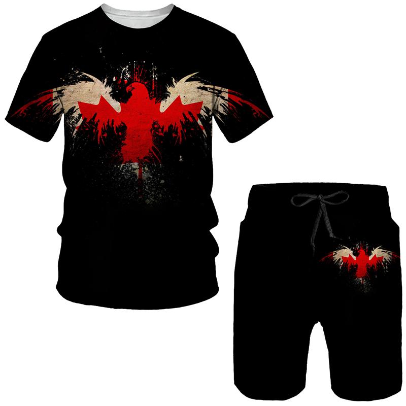 Summer Spain Flag 3D tisk Sada krátkých rukávů pro muže Mužské Barevné Funny Streetwear Dvoudílné tepláky Volné Hip Hop Streetwear