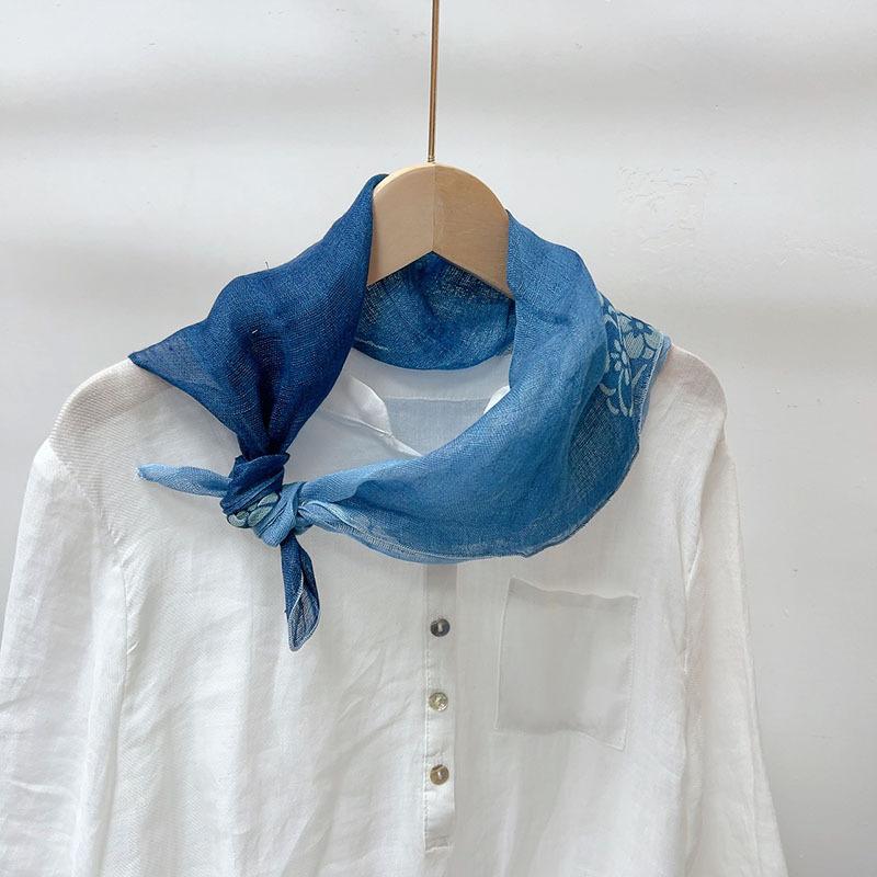 Retro Small Plaid Linen Square Scarf Literary And Versatile Women'S Summer Neck Protection Small Silk Scarf Scarf Accessories