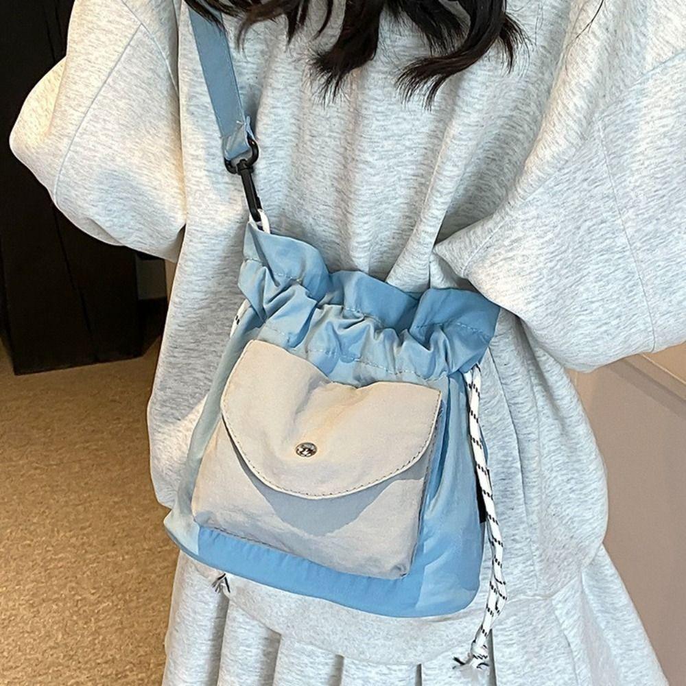 Oxford Shoulder Bag with Pocket Commute Drawstring Bag Simple Crossbody Bag  Girls